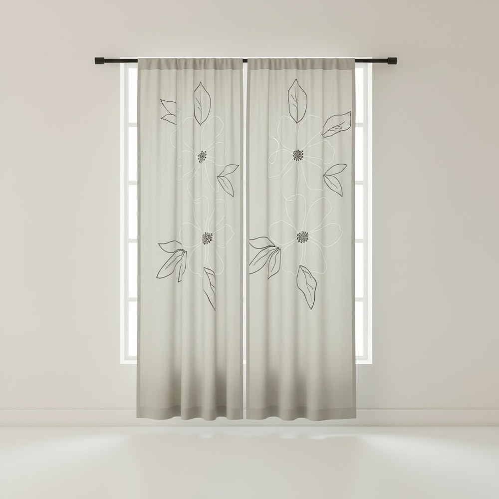 Sage green embroidered Floral Curtain Panel - Home Accents